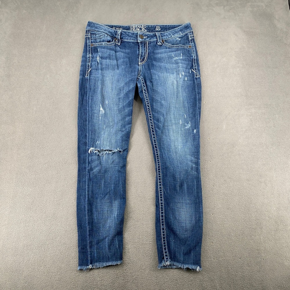 Buckle Black Fit No. 53 Crop Jeans Womens 29 Blue Distressed Raw Hem Denim